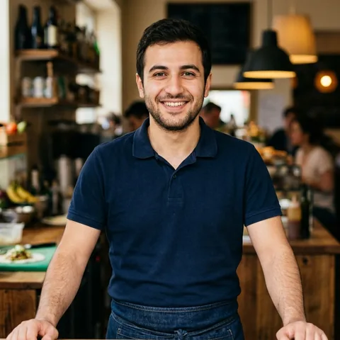 Deniz an der Theke von Bella Döner